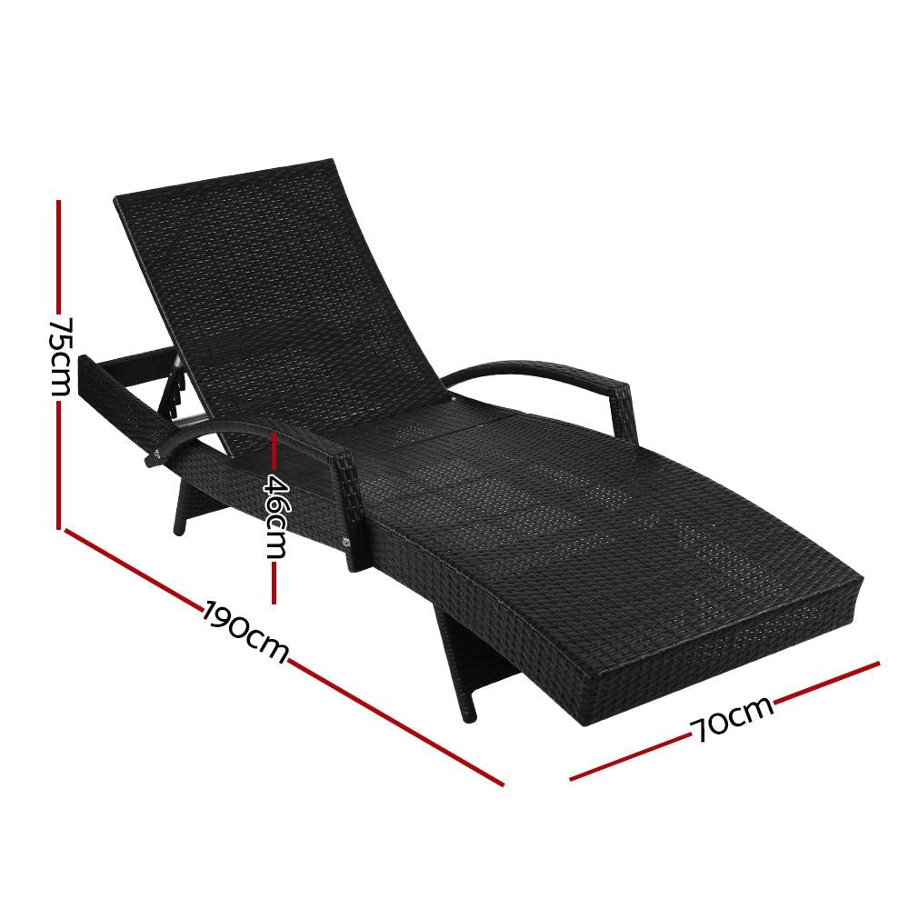 Set of 2 Outdoor Sun Lounge Chair with Cushion - Black