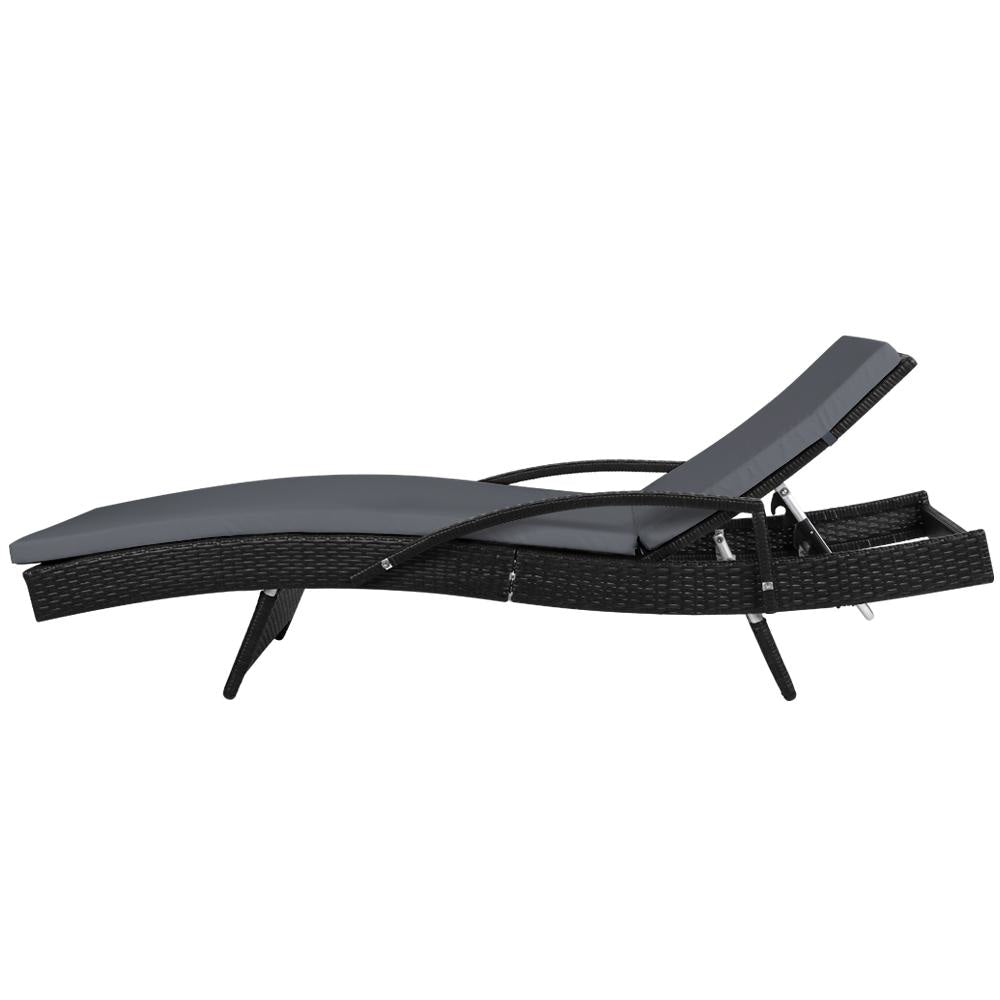 Set of 2 Outdoor Sun Lounge Chair with Cushion - Black Furniture Fast shipping On sale