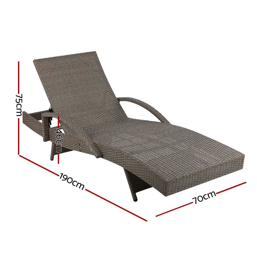 Set of 2 Outdoor Sun Lounge Chair with Cushion- Grey Furniture Fast shipping On sale