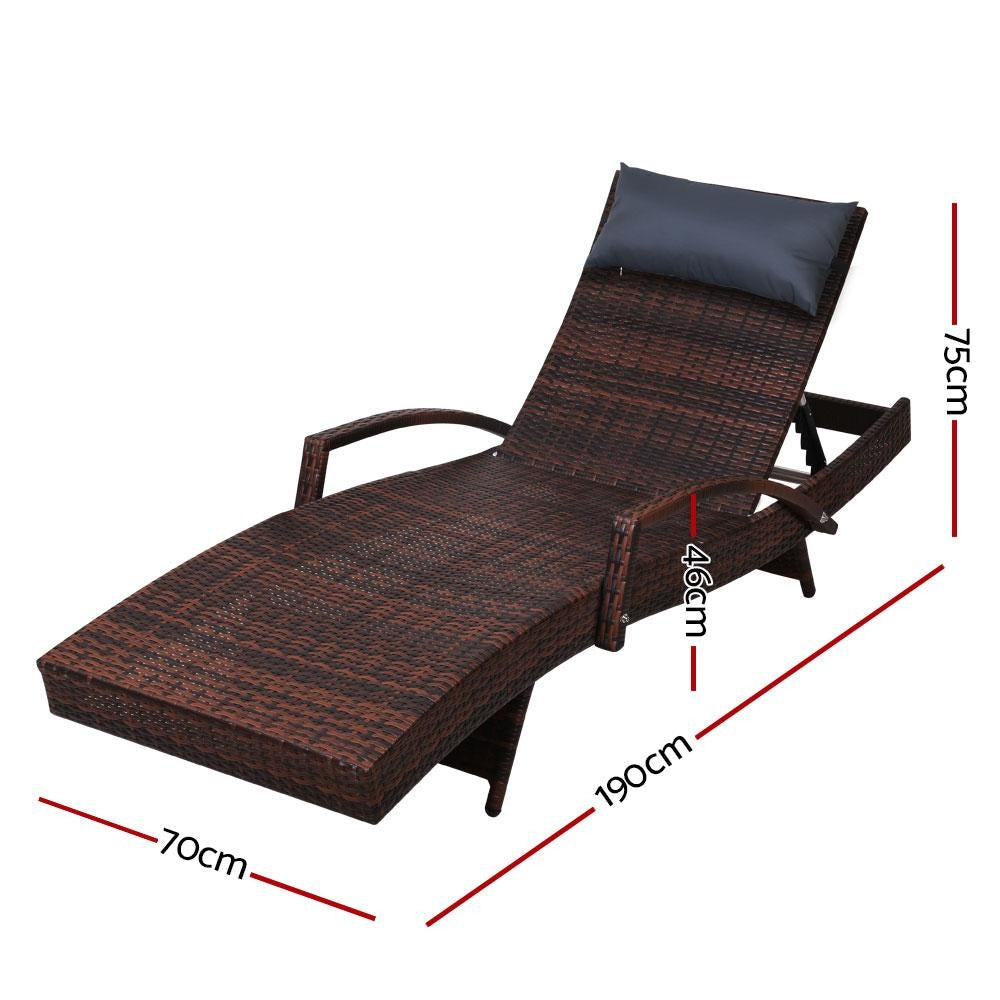 Set of 2 Sun Lounge Outdoor Furniture Wicker Lounger Rattan Day Bed Garden Patio Brown Sets Fast shipping On sale
