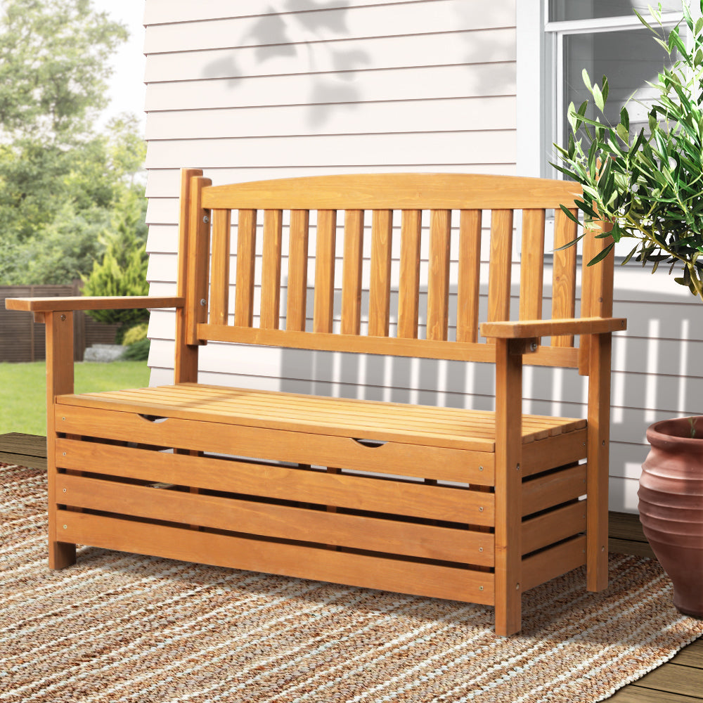Outdoor Storage Bench Box Wooden Garden Chair 2 Seat Timber Furniture Fast shipping On sale