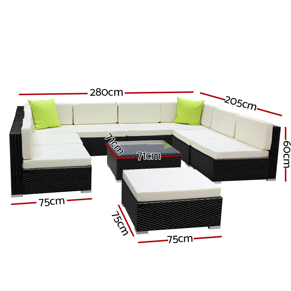 10PC Outdoor Furniture Sofa Set Wicker Garden Patio Lounge