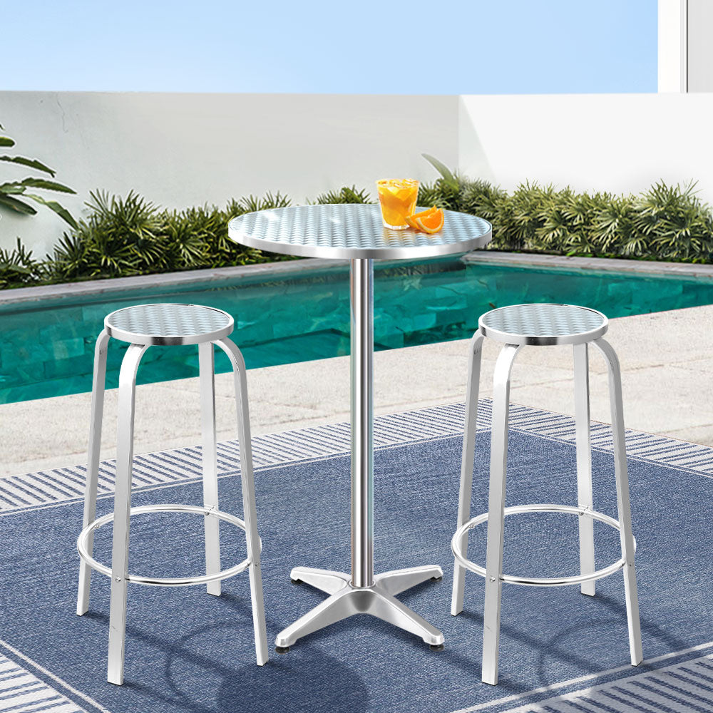 Outdoor Bistro Set Bar Table Stools Adjustable Aluminium Cafe 3PC Round Sets Fast shipping On sale