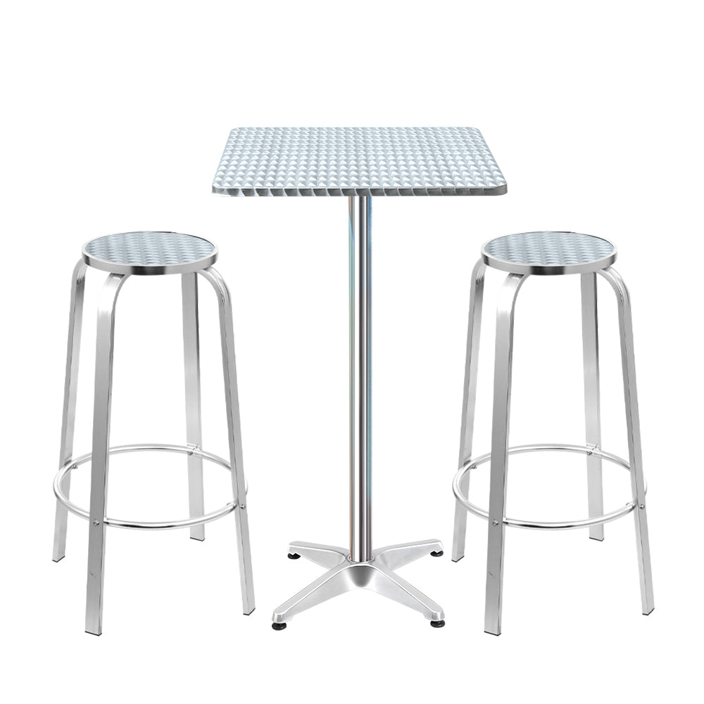 Outdoor Bistro Set Bar Table Stools Adjustable Aluminium Cafe 3PC Square Sets Fast shipping On sale