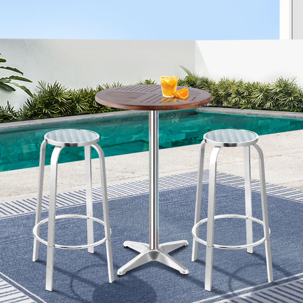 Outdoor Bistro Set Bar Table Stools Adjustable Aluminium Cafe 3PC Square Sets Fast shipping On sale
