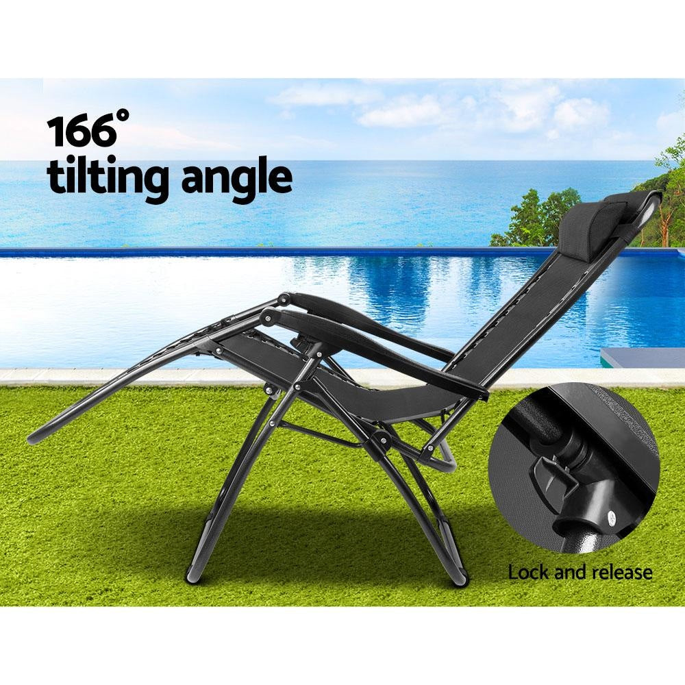 Outdoor Portable Recliner Relaxing Accent Zero Gravity Chair ArmChair - Black