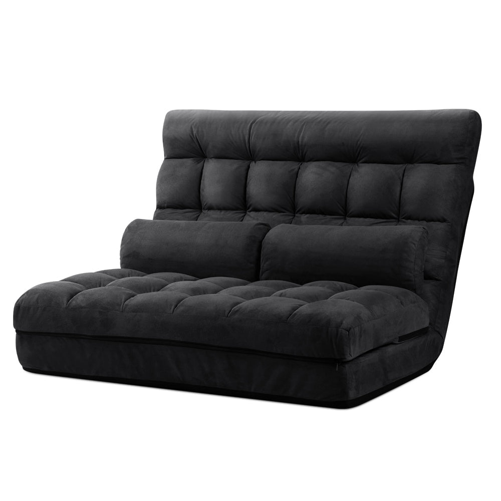 Lounge Sofa Bed 2-seater Floor Folding Suede Charcoal Fast shipping On sale