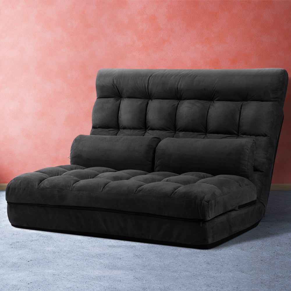 Lounge Sofa Bed 2-seater Floor Folding Suede Charcoal Fast shipping On sale