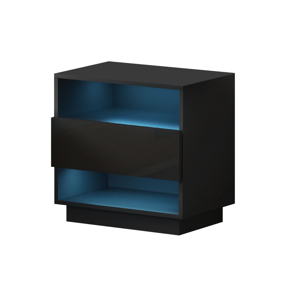 Artiss Bedside Tables Side Table RGB LED Drawers Nightstand High Gloss Black Fast shipping On sale