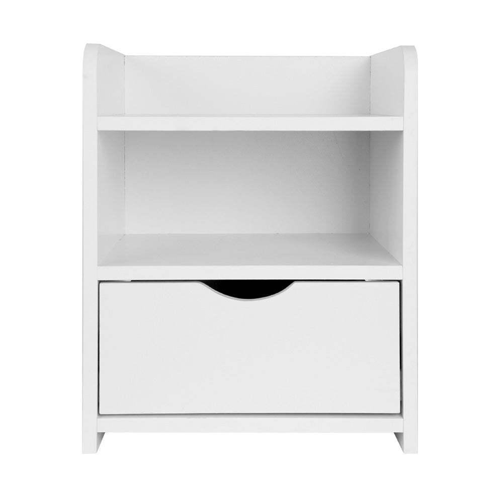 Modern Open Shelf NightStand Bedside Side Table W/ Drawer - White