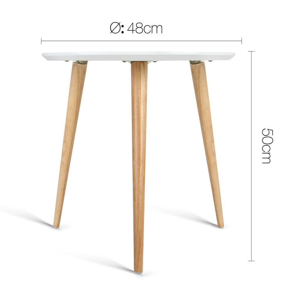 Round Wooden Scandinavian Side End Lamp Table - White