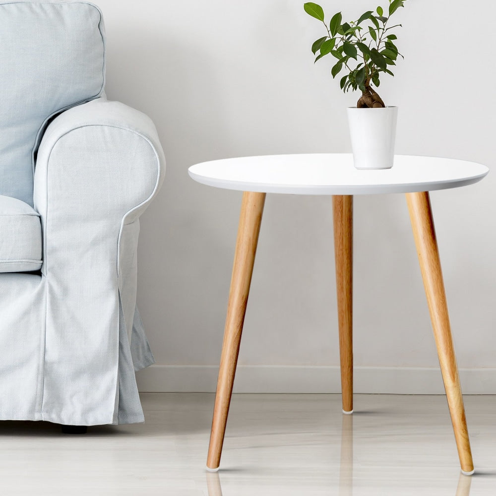 Round Wooden Scandinavian Side End Lamp Table - White Bedside Fast shipping On sale
