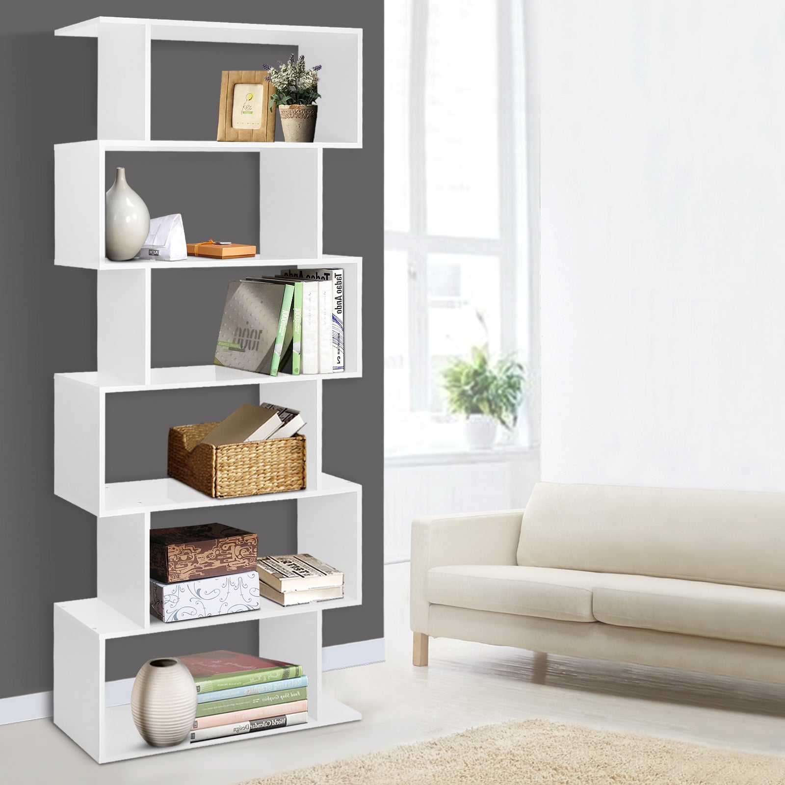 6 Tier Display Shelf - White Bookcase Fast shipping On sale