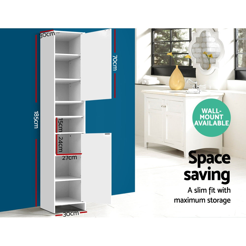 185cm Bathroom Tallboy Toilet Storage Cabinet Laundry Cupboard Adjustable Shelf White Fast shipping On sale