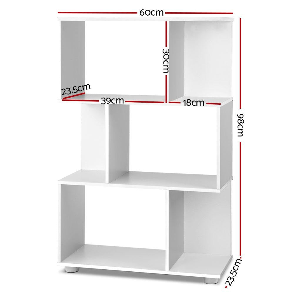 3 Tier Zig Zag Bookshelf Display Storage Cabinet  - White