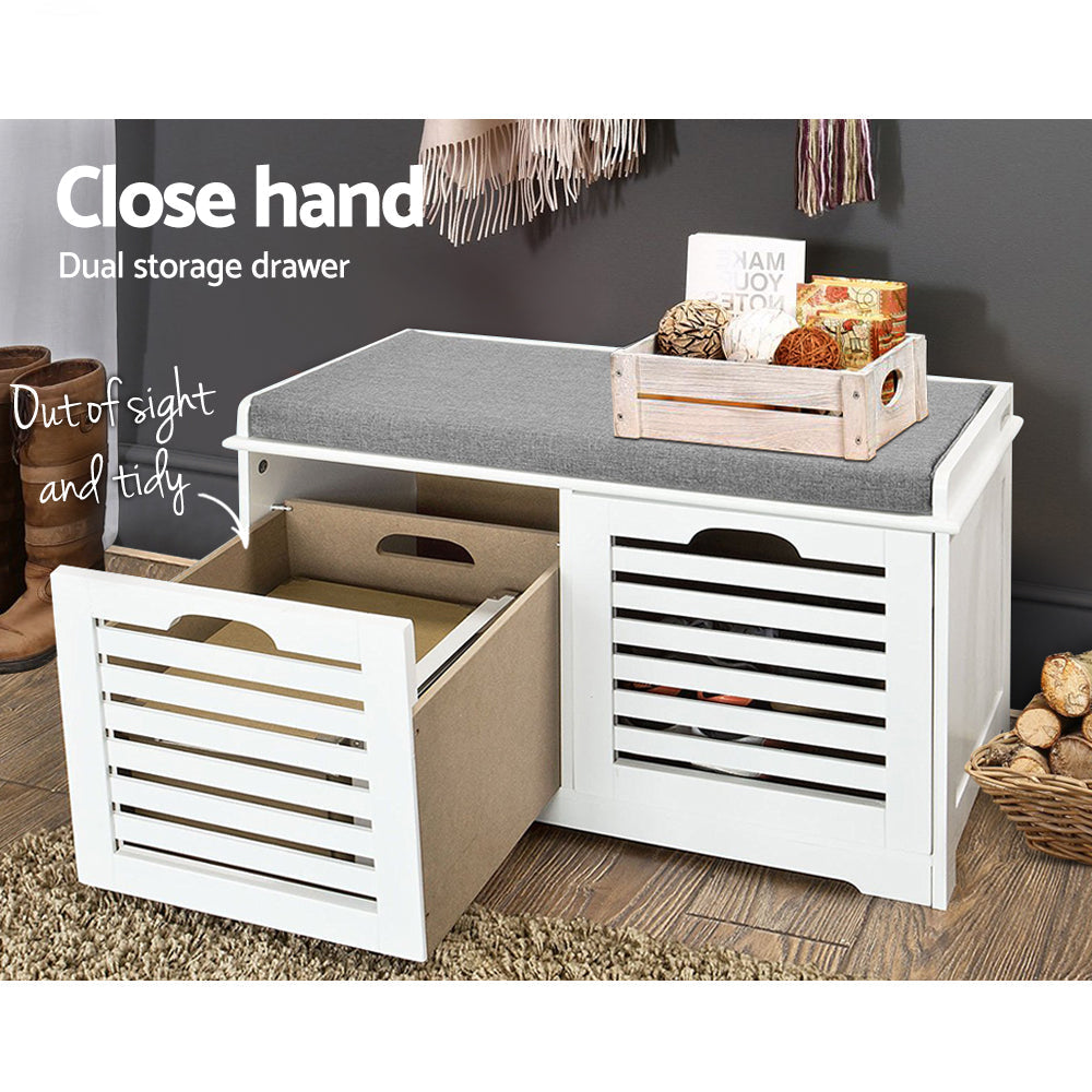 Fabric Shoe Bench with Drawers - White & Grey Cabinet Fast shipping On sale