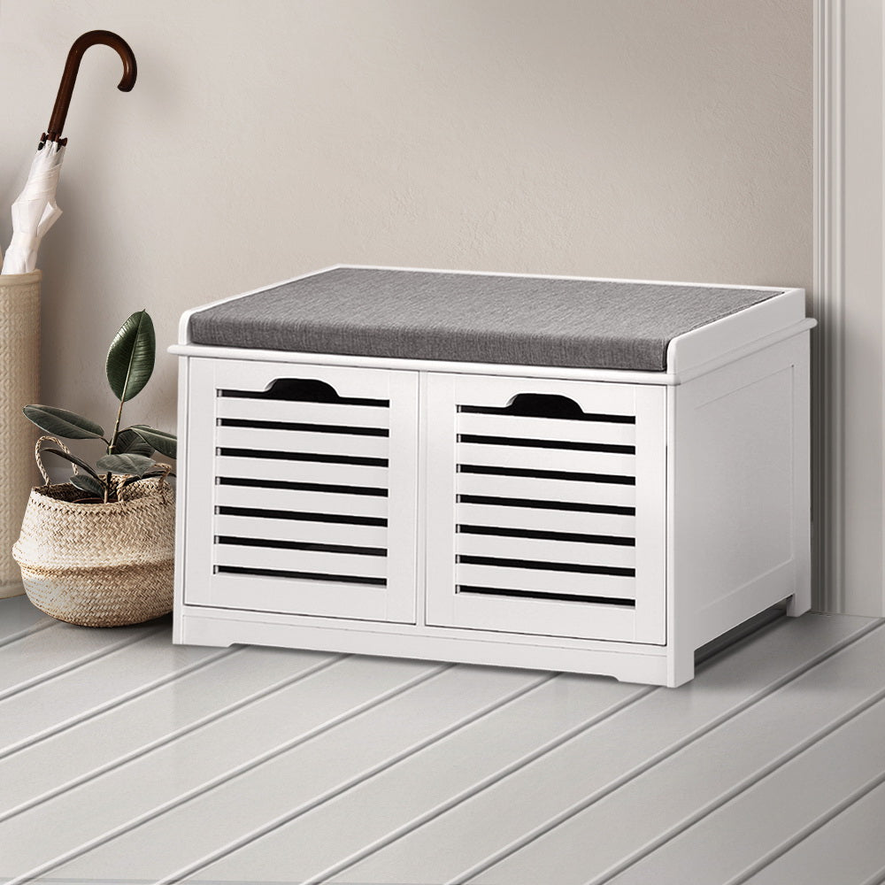 Fabric Shoe Bench with Drawers - White & Grey Cabinet Fast shipping On sale