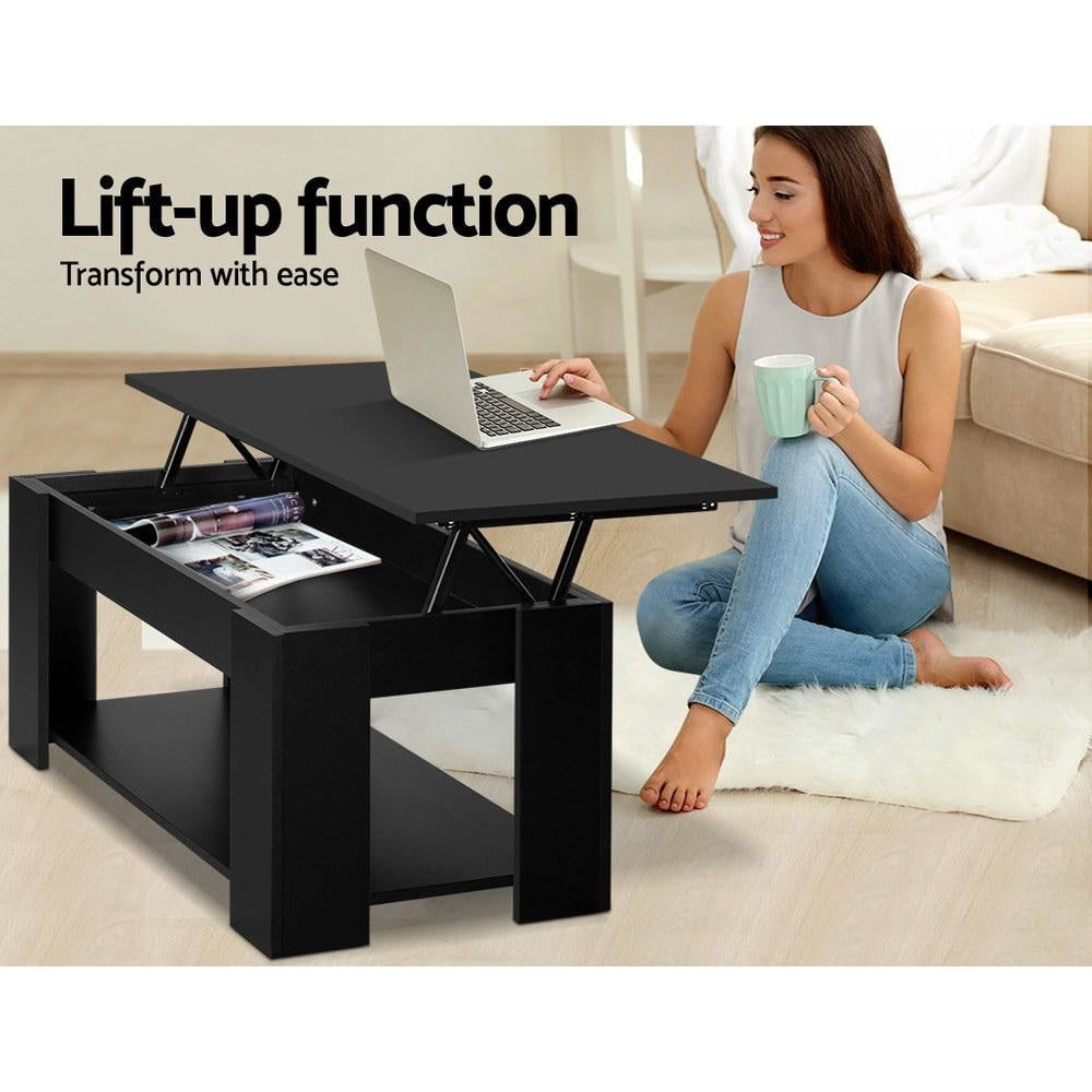 Lift Up Top Coffee Table Storage Shelf Black