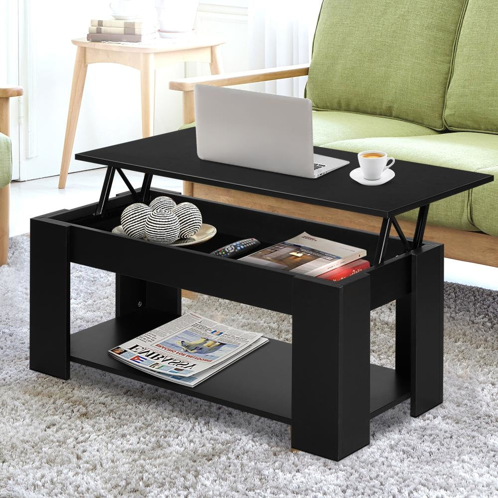 Lift Up Top Coffee Table Storage Shelf Black Fast shipping On sale
