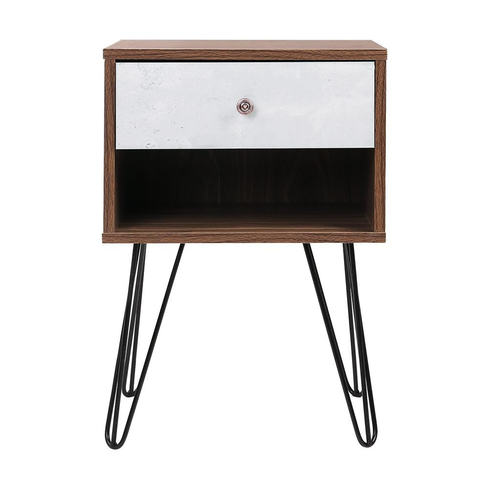 Bedside Table with Drawer - Grey & Walnut