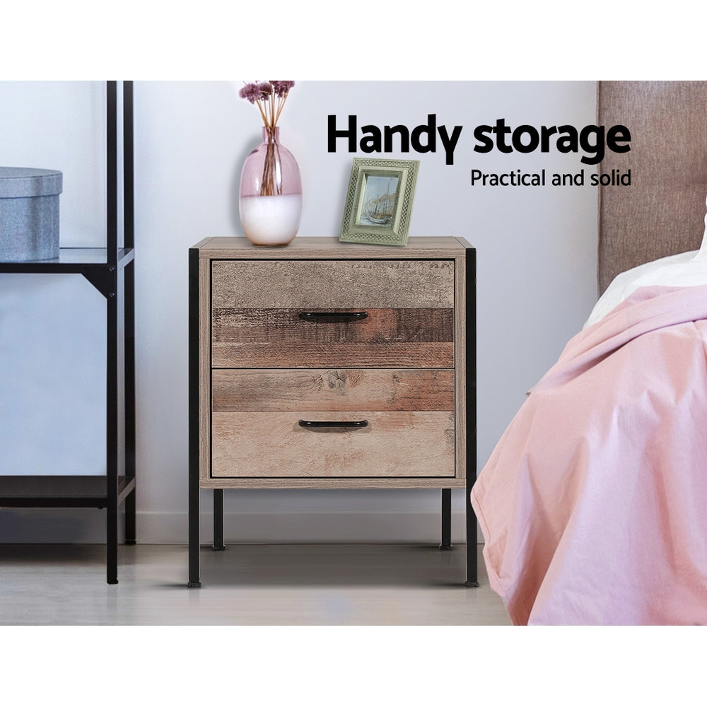 Bedside Table Drawers Nightstand Metal Oak Fast shipping On sale