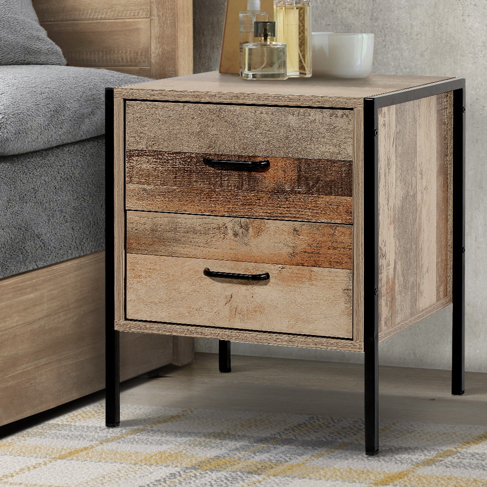 Bedside Table Drawers Nightstand Metal Oak Fast shipping On sale