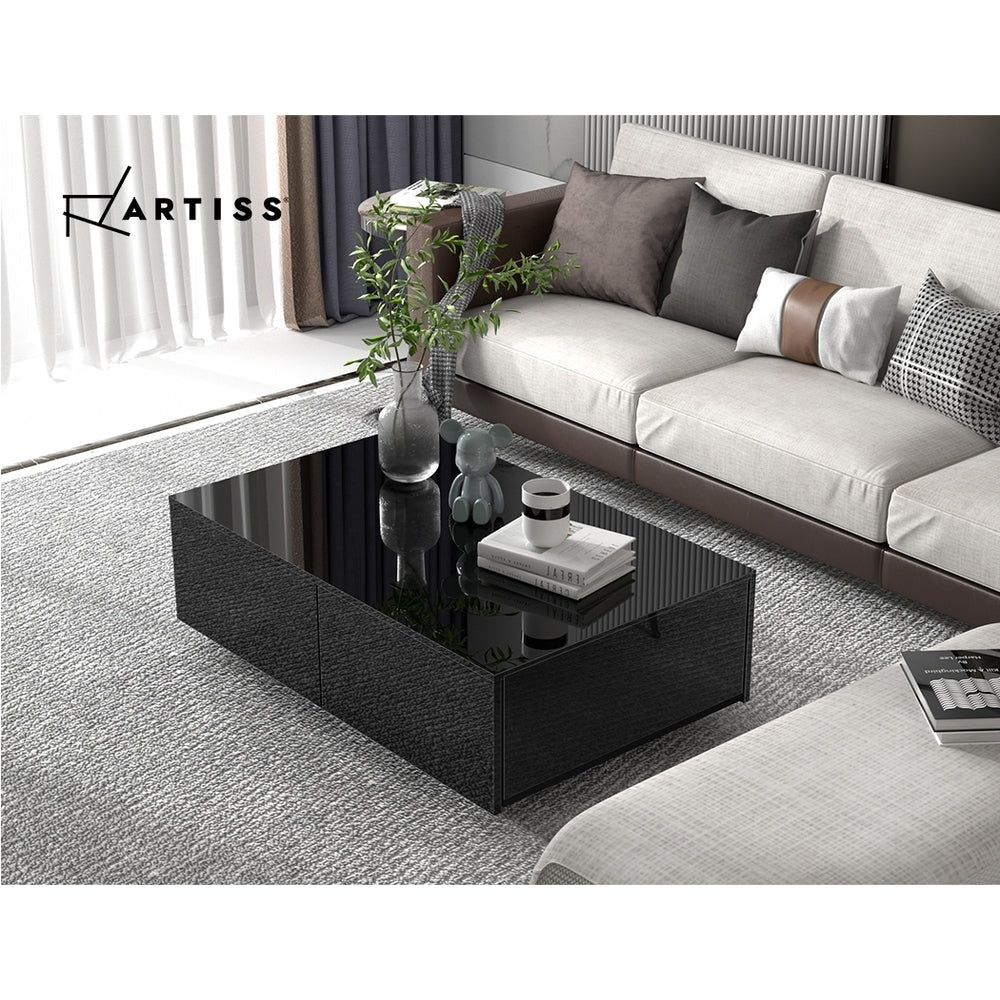 Modern Coffee Table 4 Storage Drawers High Gloss Living Room Furniture Black