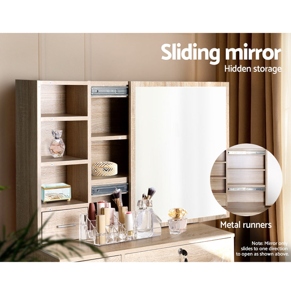 Dressing Table Stool Set Slide Mirror Makeup Vanity Desk Chair Drawer Oak Fast shipping On sale