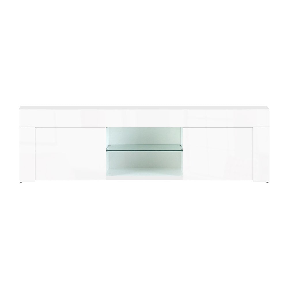 130cm High Gloss TV Stand Entertainment Unit Storage Cabinet Tempered Glass Shelf White Fast shipping On sale