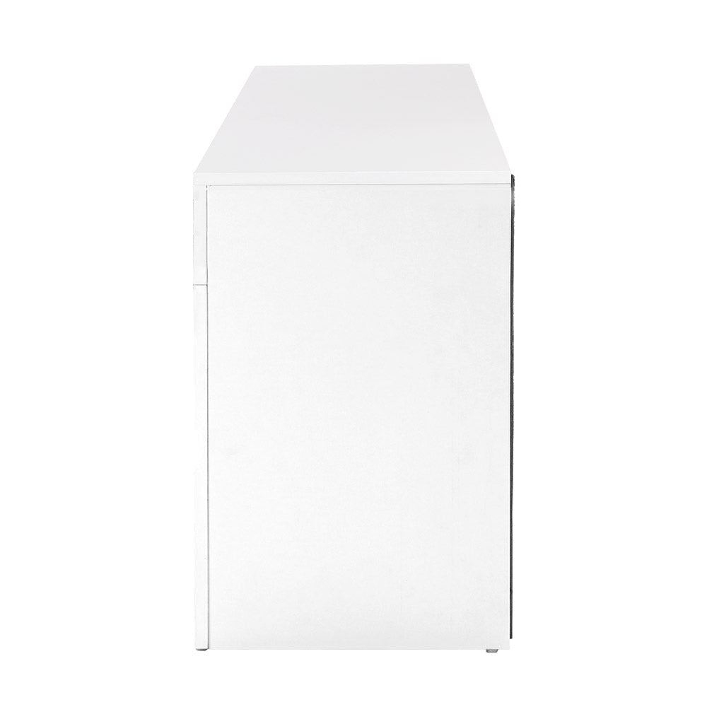 130cm High Gloss TV Stand Entertainment Unit Storage Cabinet Tempered Glass Shelf White