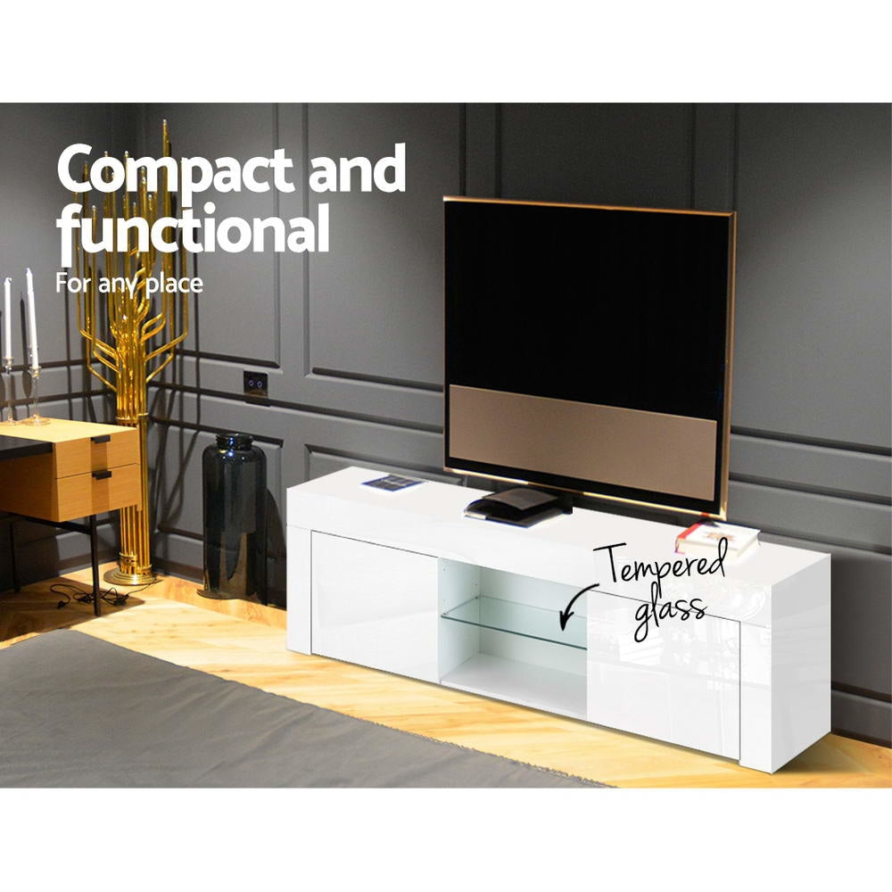 130cm High Gloss TV Stand Entertainment Unit Storage Cabinet Tempered Glass Shelf White Fast shipping On sale