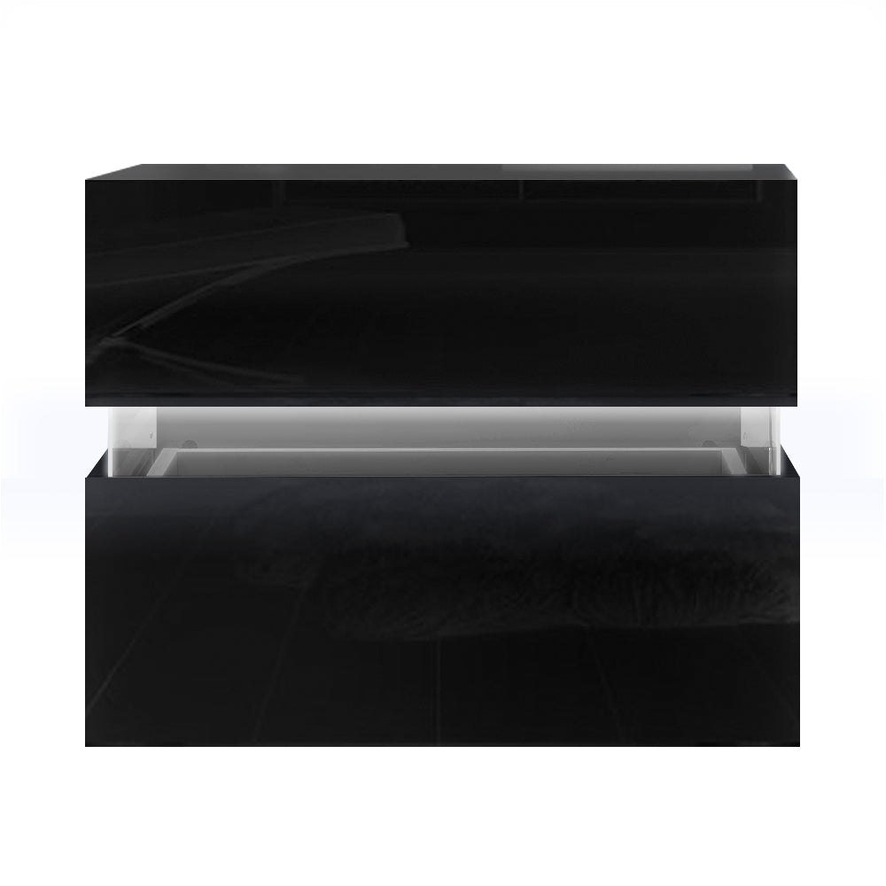 Bedside Table 2 Drawers RGB LED Side Nightstand High Gloss Cabinet Black