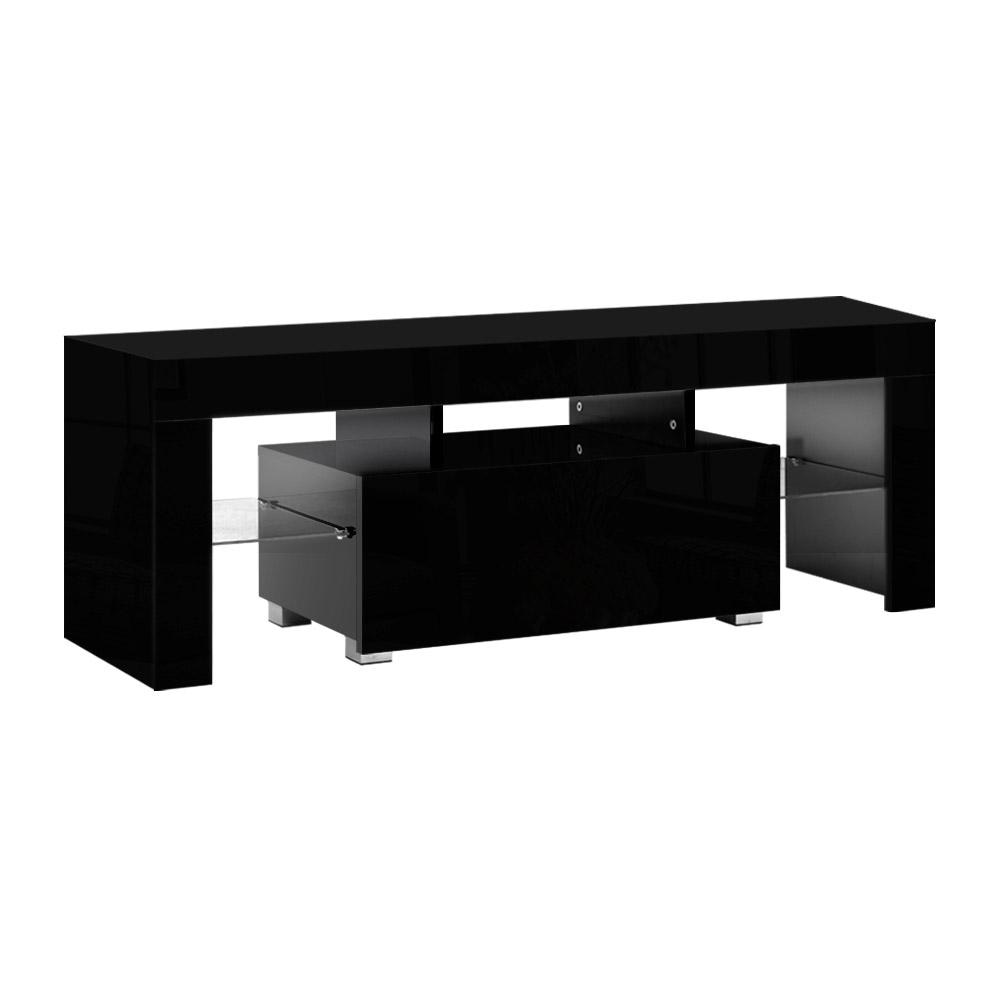 TV Cabinet Entertainment Unit Stand RGB LED Gloss Furniture 130cm Black