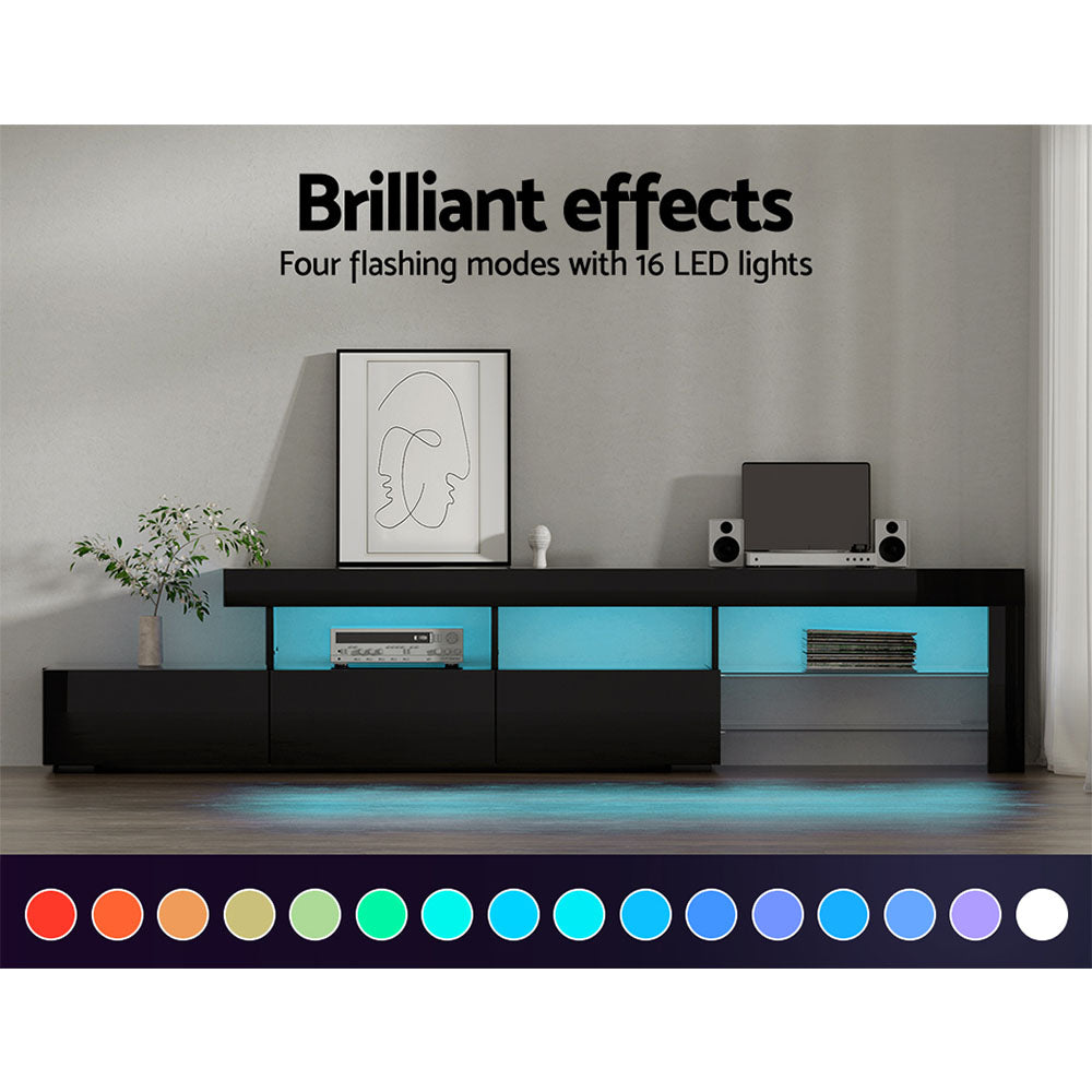 TV Cabinet Entertainment Unit Stand RGB LED Gloss Furniture 215cm Black Fast shipping On sale