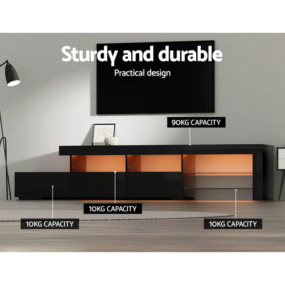 TV Cabinet Entertainment Unit Stand RGB LED Gloss Furniture 215cm Black Fast shipping On sale