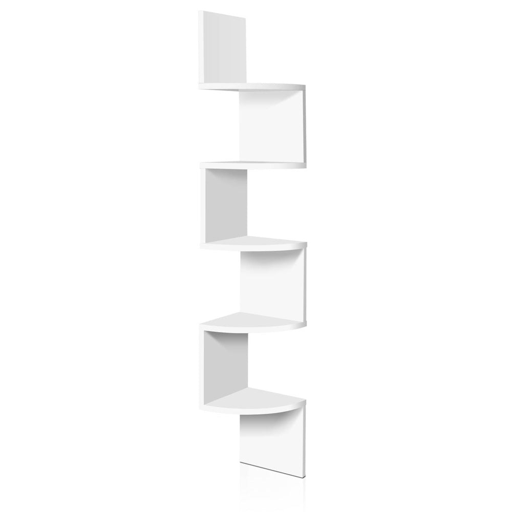 5 Tier Corner Wall Bookase Shelf Display Storage Cabinet - White