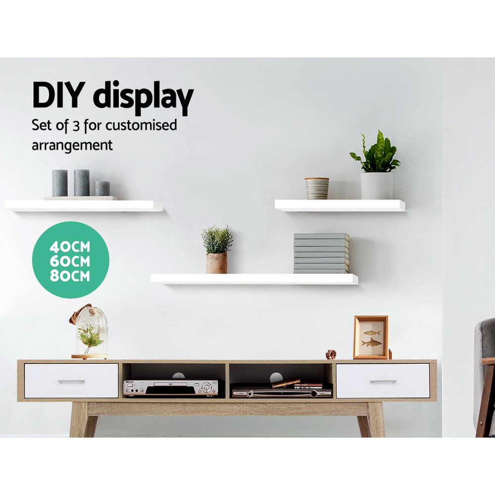 3 Piece Floating Wall Shelves - White Decor Fast shipping On sale