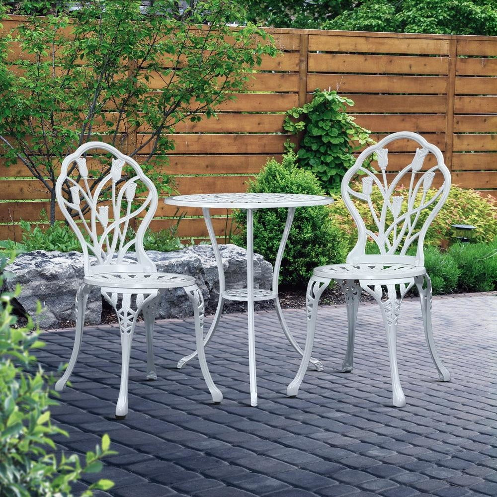 3PC Outdoor Setting Cast Aluminium Bistro Table Chair Patio White Sets Fast shipping On sale