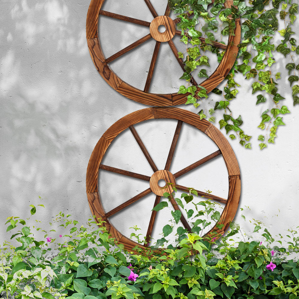 Wooden Wagon Wheel X2 Outdoor Decor Fast shipping On sale