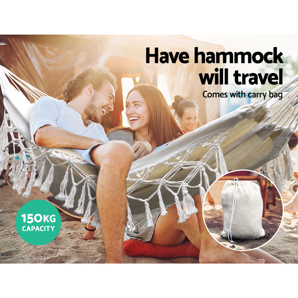 Hanging Tassel Hammock Swing Bed Cream Outdoor Furniture Fast shipping On sale