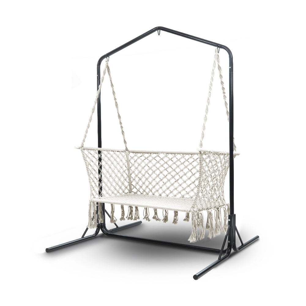 Double Swing Hammock Chair with Stand Macrame Outdoor Bench Seat Chairs Furniture Fast shipping On sale