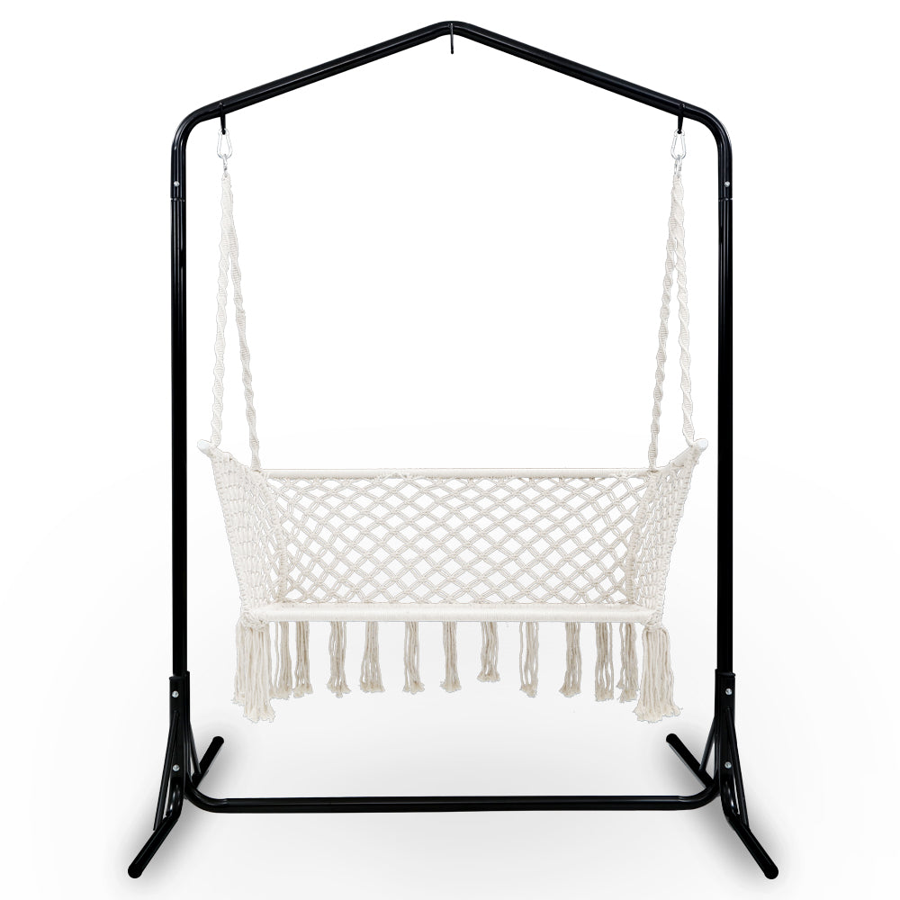 Double Swing Hammock Chair with Stand Macrame Outdoor Bench Seat Chairs Furniture Fast shipping On sale