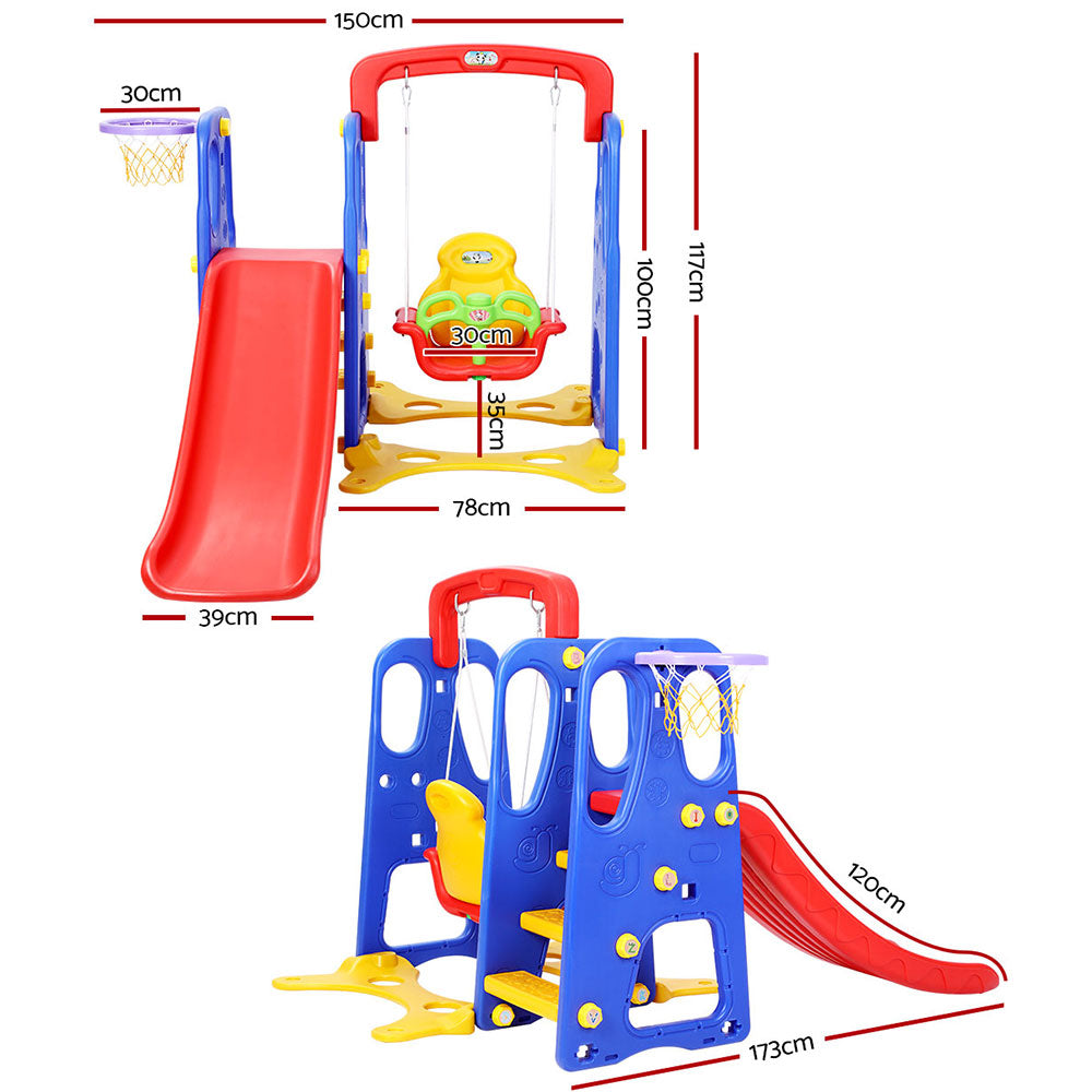 Kids 3-in-1 Slide Swing with Basketball Hoop Toddler Outdoor Indoor Play