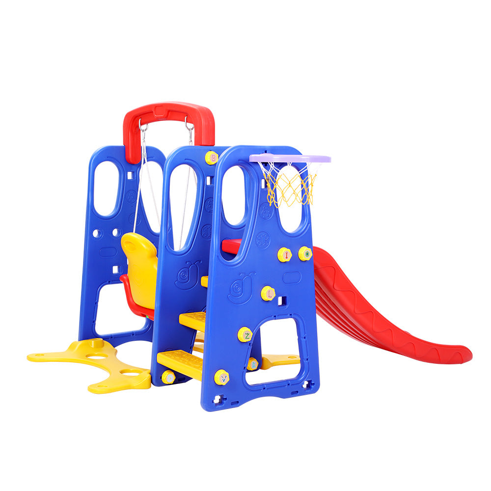 Kids 3-in-1 Slide Swing with Basketball Hoop Toddler Outdoor Indoor Play