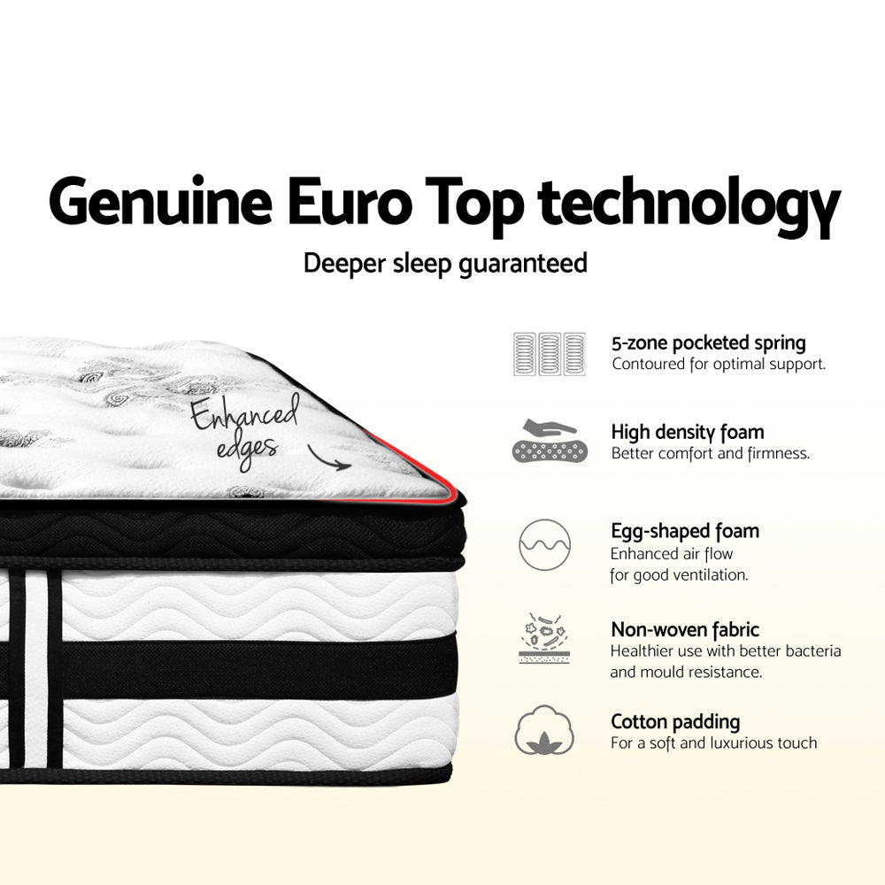 Bedding Algarve Euro Top Pocket Spring Mattress 34cm Thick – King Single
