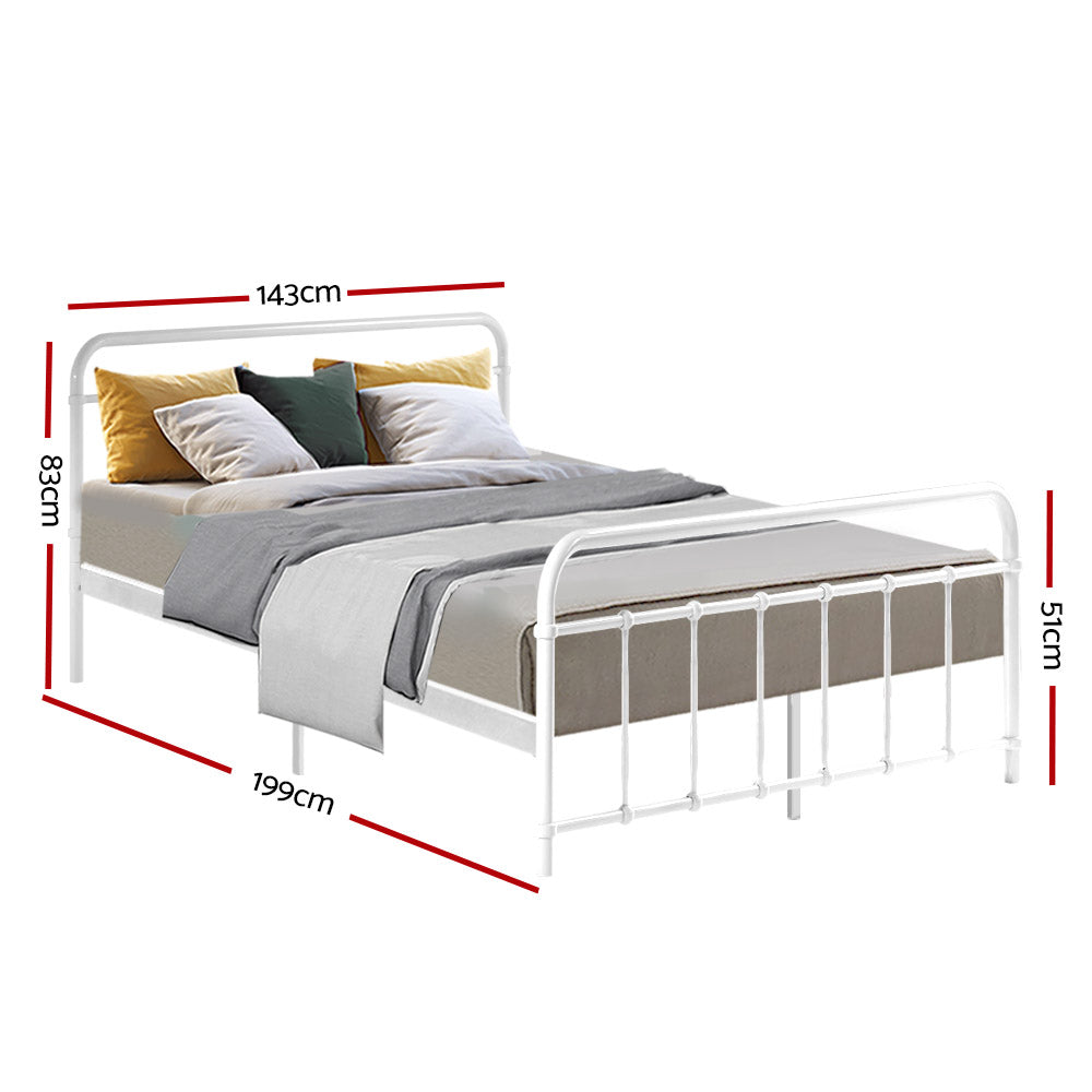 Metal Bed Frame Double Size Platform Foundation Mattress Base Leo White