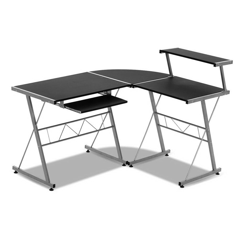 Corner Metal Pull Out Table Desk - Black