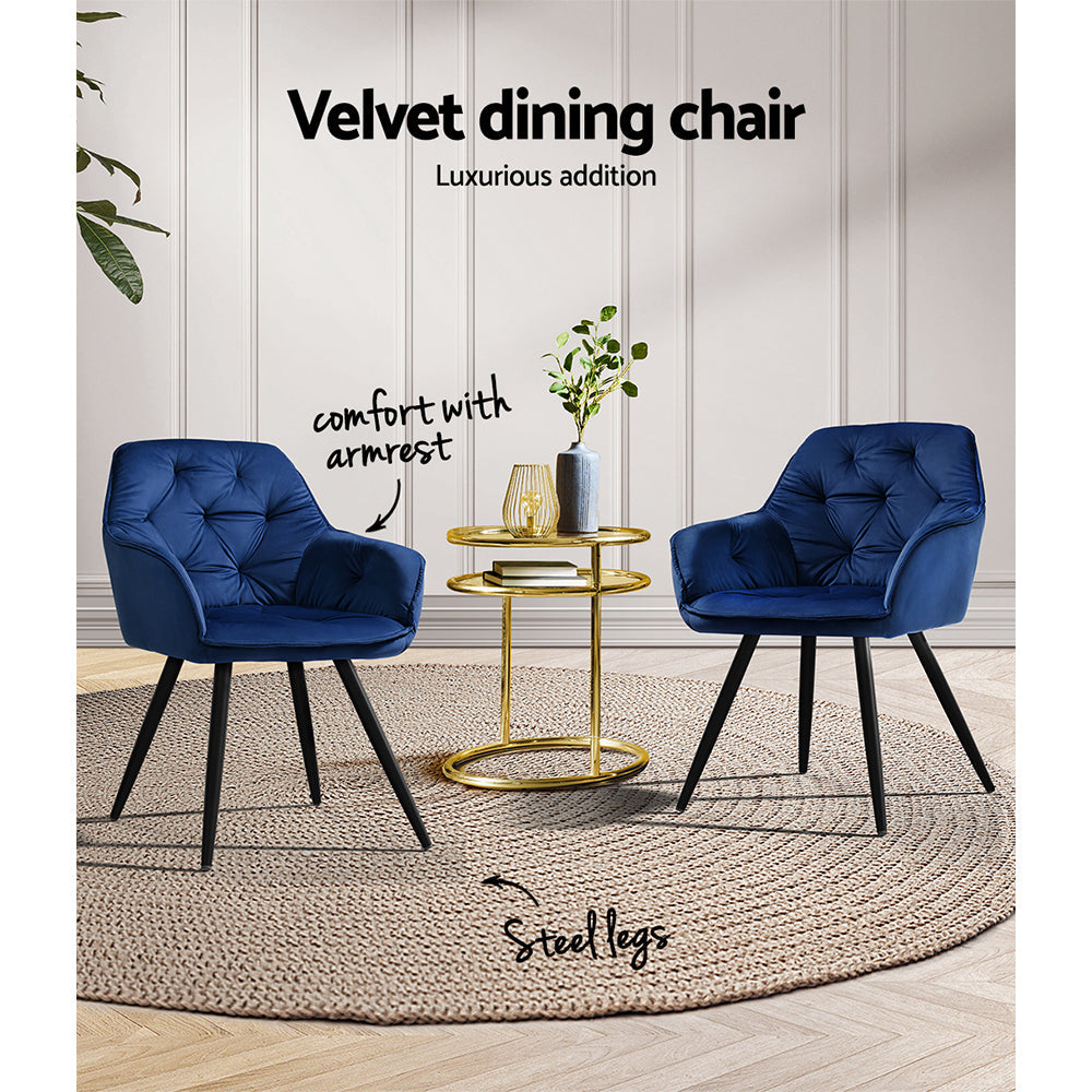 Artiss Set of 2 Calivia Dining Chairs Kitchen Upholstered Velvet Blue Chair Fast shipping On sale