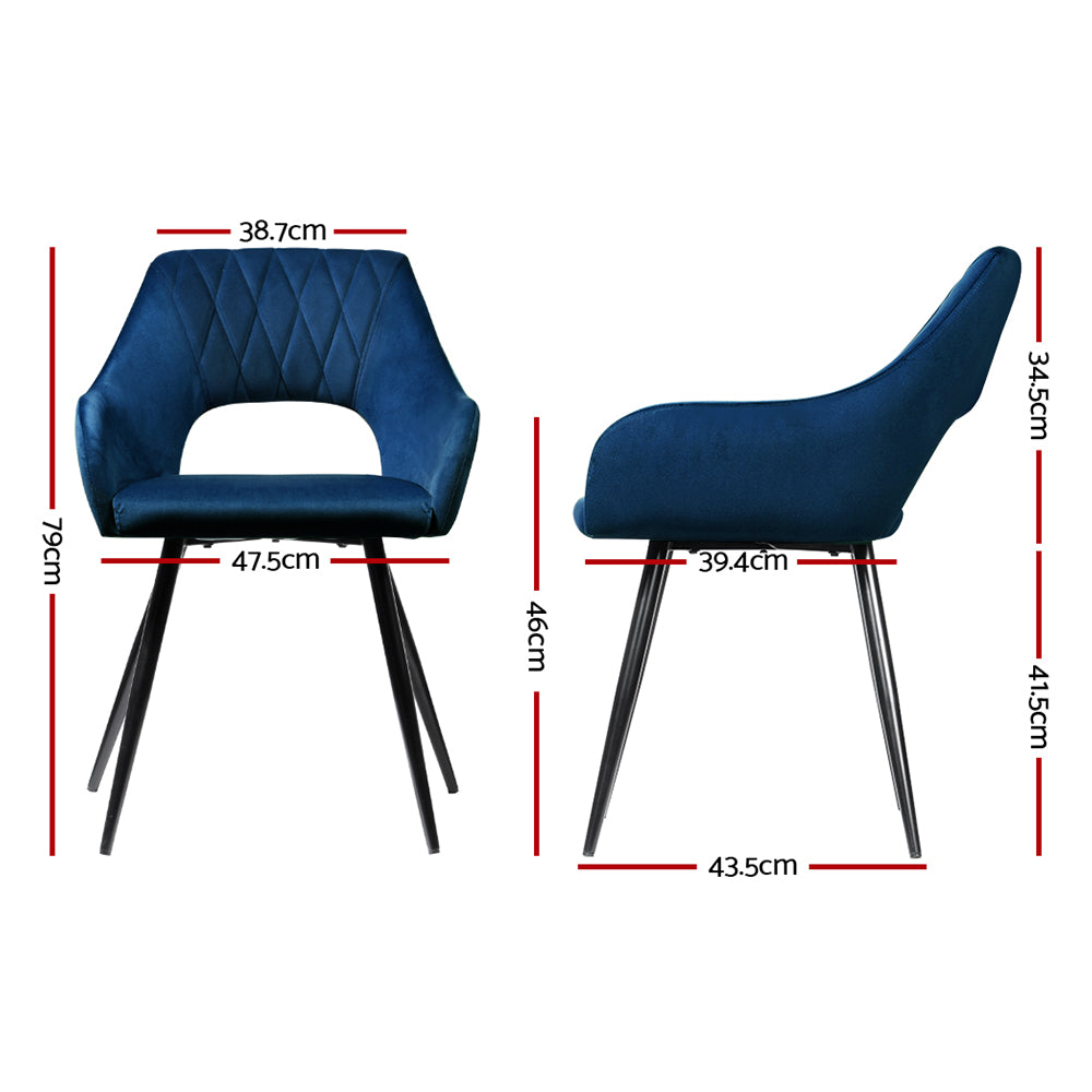 Artiss Set of 2 Caitlee Dining Chairs Kitchen Velvet Upholstered Blue Chair Fast shipping On sale