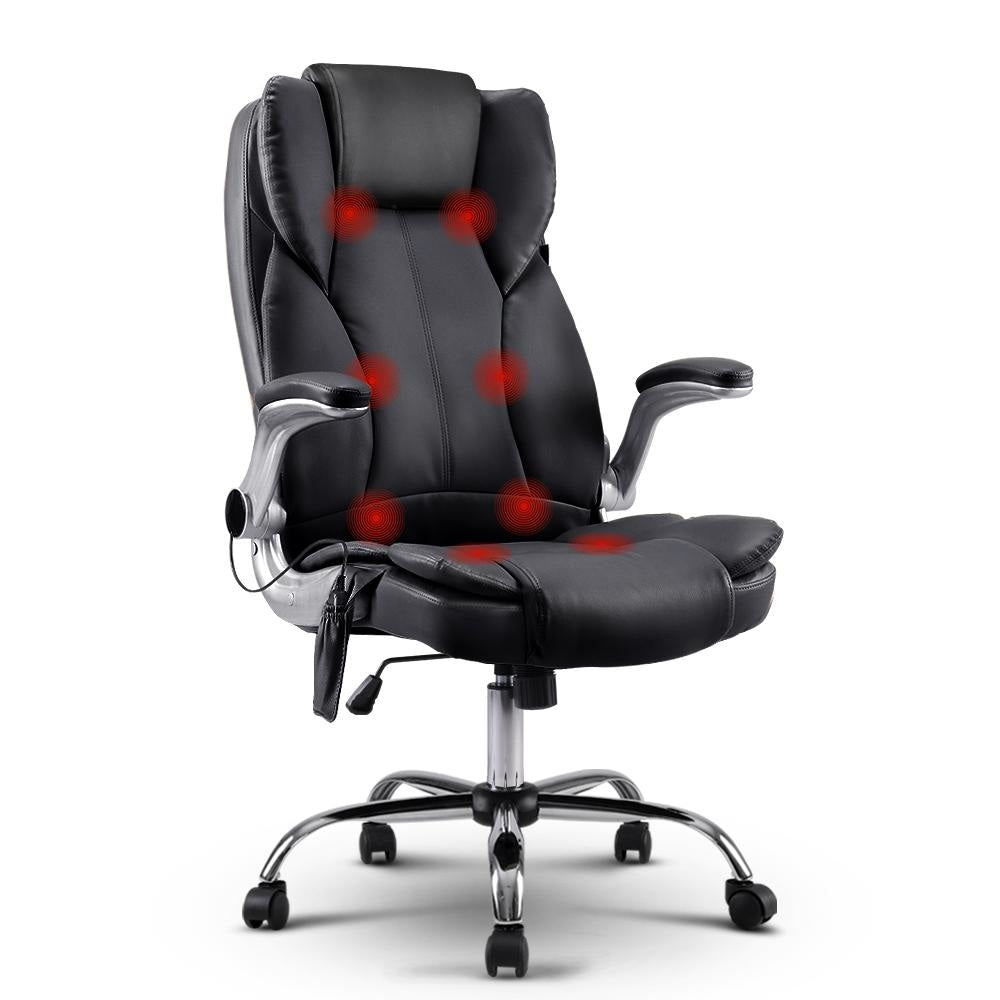 8 Point PU Leather Massage Chair - Black Office Fast shipping On sale